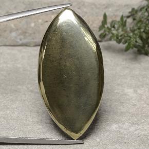 54.27 ct Yellow Pyrite Gemstone, Pyrite Gem in Marquise Cabochon Shape for Sale.