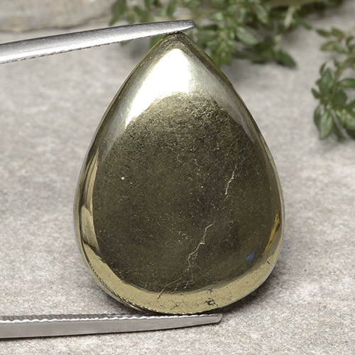 Gold Pyrite Gem - 28.3ct Pear Cabochon (ID: 488154)