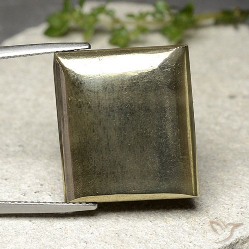 20,5 x 18,4mm baguetteschliff goldener Pyrit aus Russland, Gewicht 33,54 ct, 1 Stück Pyrit - Farbe: Golden, natürlicher Edelstein in Opaque Reinheit, Mohs-Härte von 6 - 6,5, Photo A