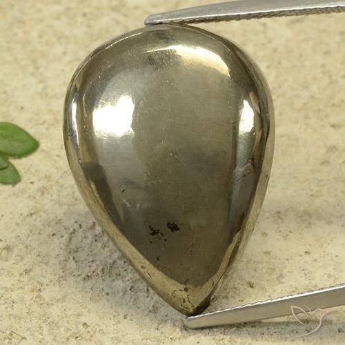 29.05 ct Golden Pyrite Stone, Natural Pyrite in Pear Cabochon Shape for Sale