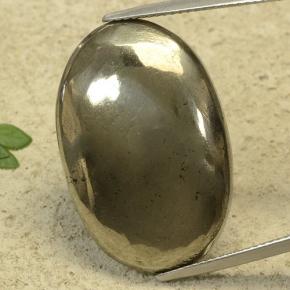 37.46 ct Golden Pyrite Gemstone, Pyrite Gem in Oval Cabochon Shape for Sale.