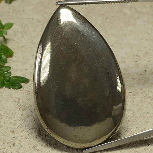 Noir multicolore Pyrite gemme - 49.8ct Poire cabochon (ID: 489123)
