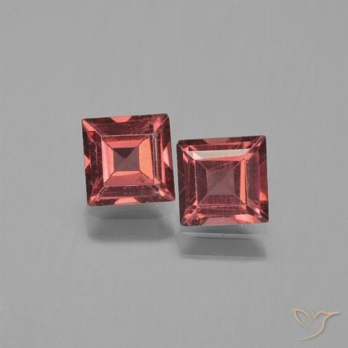 2 Stück/Paar Quadrat Pyrop-Granat in Größe 5,1 x 5mm, Gewicht 1,56 ct gesamt / durchschnittl. 0,78 ct, Scharlachrot in VS Reinheit, Garantiert natürliche Edelsteine, Mohs-Härte 6,5 - 7,5 Geeignet für den täglichen Gebrauch im Schmuck, Photo A