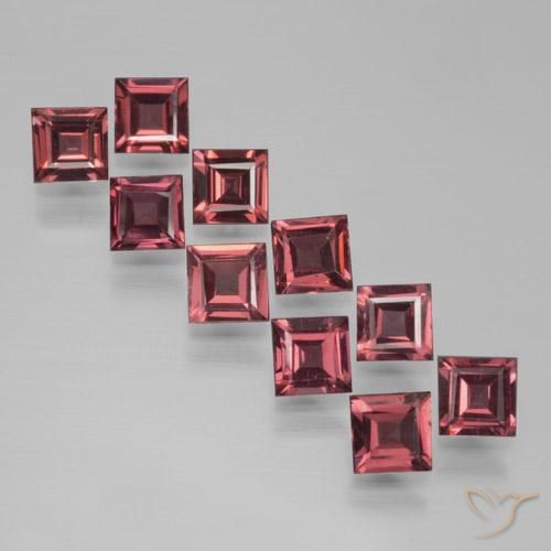 10 Stück quadratischer roter Pyrop-Granat Set aus Mosambik - Gewicht 3,61 ct total / Durchschn. je 0,36 ct, Größe 4 x 4mm, Farbe: Merlot Rot, Mohs-Härte 6,5 - 7,5 Geeignet für den täglichen Gebrauch im Schmuck, Photo A