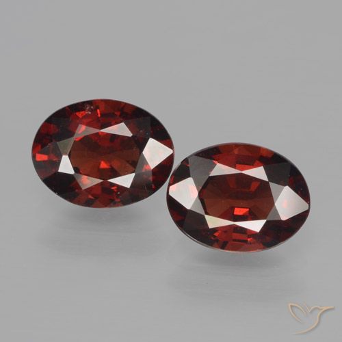 7,7 x 5,9mm Paar ovaler Pyrop-Granat - Gewicht 2,89 ct gesamt / durchschn. 1,45 ct, Dunkelrot Farbe in VS Reinheit, natürlicher Edelstein, Mohs-Härte 6,5 - 7,5 Geeignet für den täglichen Gebrauch im Schmuck, Photo A