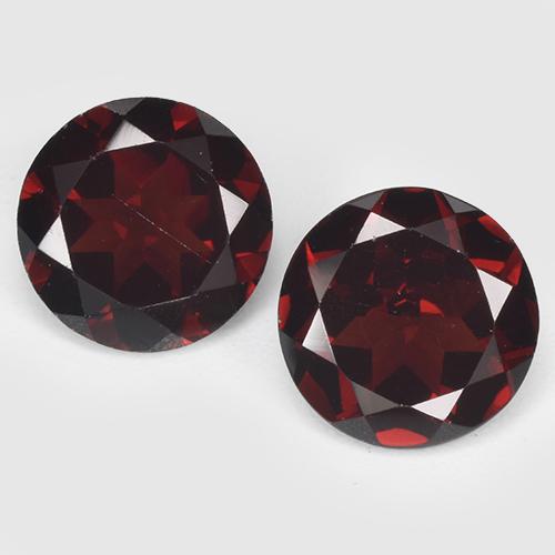 7.2mm Matching Round Pyrope Garnet Pair - Weight 2.83ct total / avg. 1.42ct each, Natural untreated Gemstone, Dark Red Color in VVS-VS Clarity, Mohs Hardness 6.5 - 7.5 suitable for daily wear jewelry, Photo A