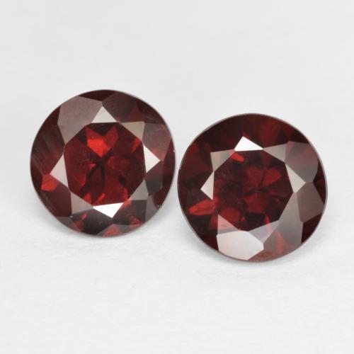 6mm Matching Round Pyrope Garnet Pair - Weight 2.04ct total / avg. 1.02ct each, Dark Red Color in VS Clarity, Natural untreated Gemstone, Mohs Hardness 6.5 - 7.5 suitable for daily wear jewelry, Photo A