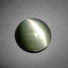7.29 ct Green Quartz Cat's Eye Gemstone, Quartz Cat's Eye Gem in Oval Cabochon Shape for Sale.