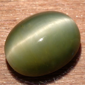 6.71 ct Green Quartz Cat's Eye Stone, Natural Quartz Cat's Eye in Oval Cabochon Shape for Sale