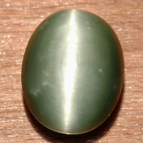 8.58 ct Green Quartz Cat's Eye Gemstone, Quartz Cat's Eye Gem in Oval Cabochon Shape for Sale.