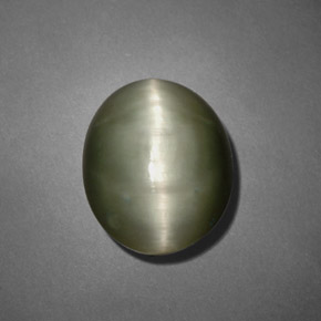7.45 ct Green Quartz Cat's Eye Stone, Natural Quartz Cat's Eye in Oval Cabochon Shape for Sale