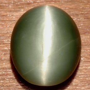 7.32 ct Green Quartz Cat's Eye Gemstone, Quartz Cat's Eye Gem in Oval Cabochon Shape for Sale.