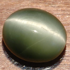 7.32 ct Green Quartz Cat's Eye Stone, Natural Quartz Cat's Eye in Oval Cabochon Shape for Sale