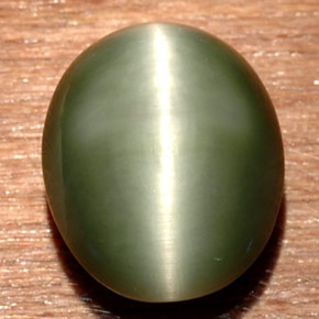7.54 ct Green Quartz Cat's Eye Gemstone, Quartz Cat's Eye Gem in Oval Cabochon Shape for Sale.