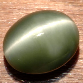 7.54 ct Green Quartz Cat's Eye Stone, Natural Quartz Cat's Eye in Oval Cabochon Shape for Sale
