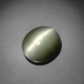 7.13 ct Green Quartz Cat's Eye Gemstone, Quartz Cat's Eye Gem in Oval Cabochon Shape for Sale.