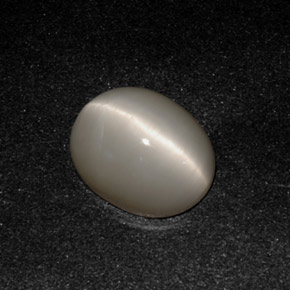 3.20 ct Gray Quartz Cat's Eye Gemstone, Quartz Cat's Eye Gem in Oval Cabochon Shape for Sale.
