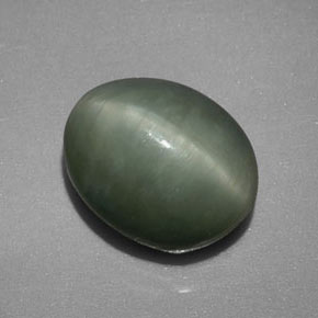 4.48 ct Green Quartz Cat's Eye Stone, Natural Quartz Cat's Eye in Oval Cabochon Shape for Sale