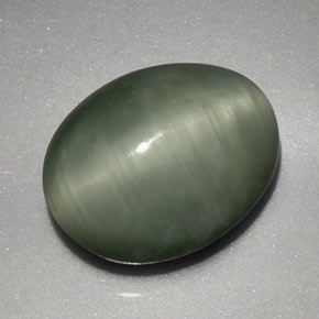 3.91 ct Green Quartz Cat's Eye Gemstone, Quartz Cat's Eye Gem in Oval Cabochon Shape for Sale.