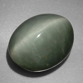 6.24 ct Green Quartz Cat's Eye Stone, Natural Quartz Cat's Eye in Oval Cabochon Shape for Sale