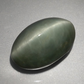 6.45 ct Green Quartz Cat's Eye Stone, Natural Quartz Cat's Eye in Oval Cabochon Shape for Sale