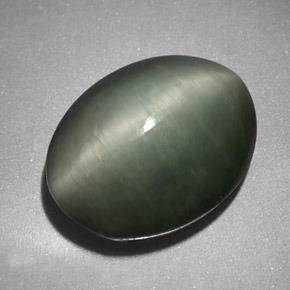 6.17 ct Green Quartz Cat's Eye Stone, Natural Quartz Cat's Eye in Oval Cabochon Shape for Sale