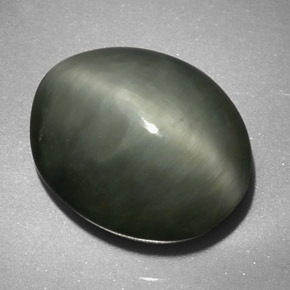 7.38 ct Green Quartz Cat's Eye Gemstone, Quartz Cat's Eye Gem in Oval Cabochon Shape for Sale.