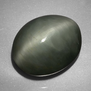 7.38 ct Green Quartz Cat's Eye Stone, Natural Quartz Cat's Eye in Oval Cabochon Shape for Sale