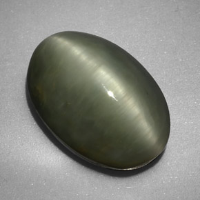 6.32 ct Green Quartz Cat's Eye Stone, Natural Quartz Cat's Eye in Oval Cabochon Shape for Sale