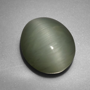 4.74 ct Green Quartz Cat's Eye Stone, Natural Quartz Cat's Eye in Oval Cabochon Shape for Sale
