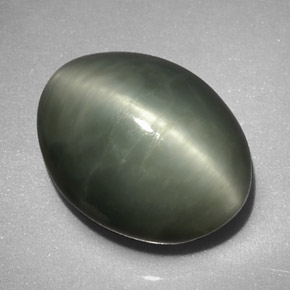 7.74 ct Green Quartz Cat's Eye Gemstone, Quartz Cat's Eye Gem in Oval Cabochon Shape for Sale.
