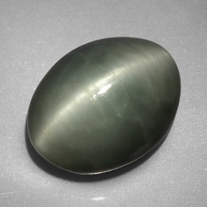 7.74 ct Green Quartz Cat's Eye Stone, Natural Quartz Cat's Eye in Oval Cabochon Shape for Sale