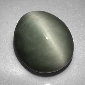 6.58 ct Green Quartz Cat's Eye Stone, Natural Quartz Cat's Eye in Oval Cabochon Shape for Sale