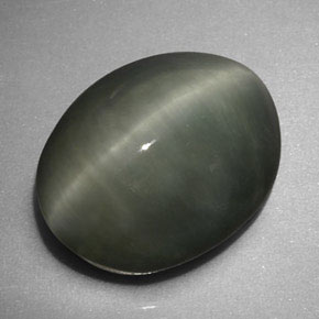 6.16 ct Green Quartz Cat's Eye Stone, Natural Quartz Cat's Eye in Oval Cabochon Shape for Sale