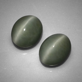10.35 ct Green Quartz Cat's Eye Gemstone, Quartz Cat's Eye Gem in Oval Cabochon Shape for Sale.