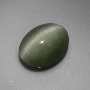 5.34 ct Green Quartz Cat's Eye Stone, Natural Quartz Cat's Eye in Oval Cabochon Shape for Sale