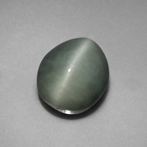 5.35 ct Green Quartz Cat's Eye Gemstone, Quartz Cat's Eye Gem in Oval Cabochon Shape for Sale.