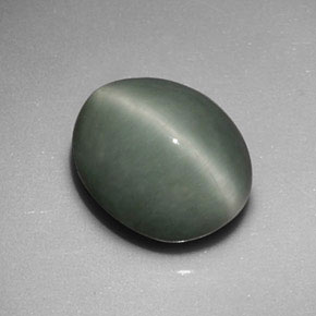 6.01 ct Green Quartz Cat's Eye Gemstone, Quartz Cat's Eye Gem in Oval Cabochon Shape for Sale.