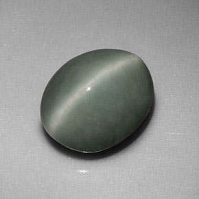 6.01 ct Green Quartz Cat's Eye Stone, Natural Quartz Cat's Eye in Oval Cabochon Shape for Sale