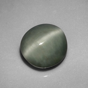 4.99 ct Green Quartz Cat's Eye Stone, Natural Quartz Cat's Eye in Oval Cabochon Shape for Sale