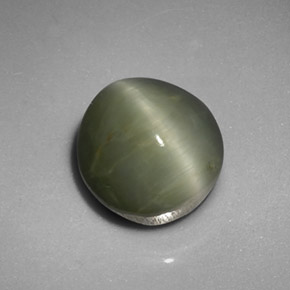 5.45 ct Green Quartz Cat's Eye Stone, Natural Quartz Cat's Eye in Oval Cabochon Shape for Sale