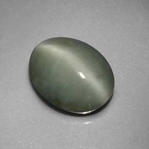 4.16 ct Green Quartz Cat's Eye Stone, Natural Quartz Cat's Eye in Oval Cabochon Shape for Sale