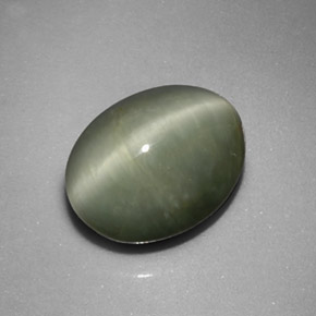 5.17 ct Green Quartz Cat's Eye Stone, Natural Quartz Cat's Eye in Oval Cabochon Shape for Sale