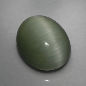 3.64 ct Green Quartz Cat's Eye Stone, Natural Quartz Cat's Eye in Oval Cabochon Shape for Sale