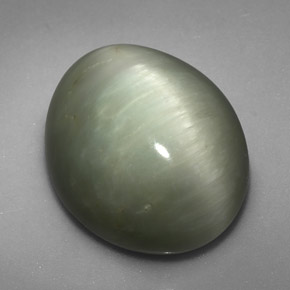 9.08 ct Green Quartz Cat's Eye Gemstone, Quartz Cat's Eye Gem in Oval Cabochon Shape for Sale.