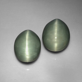 13.07 ct Green Quartz Cat's Eye Gemstone, Quartz Cat's Eye Gem in Oval Cabochon Shape for Sale.