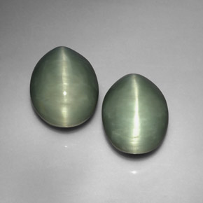 13.07 ct Green Quartz Cat's Eye Stone, Natural Quartz Cat's Eye in Oval Cabochon Shape for Sale