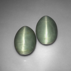 Quartz Cat's Eye Gemstone in 13.4 x 9.2 mm Size for Sale, Quartz Cat's Eye Stone in Green Color