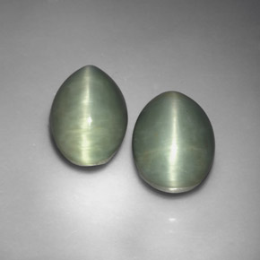 12.36 ct Green Quartz Cat's Eye Stone, Natural Quartz Cat's Eye in Oval Cabochon Shape for Sale