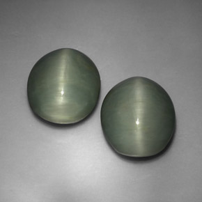 14.40 ct Green Quartz Cat's Eye Gemstone, Quartz Cat's Eye Gem in Oval Cabochon Shape for Sale.